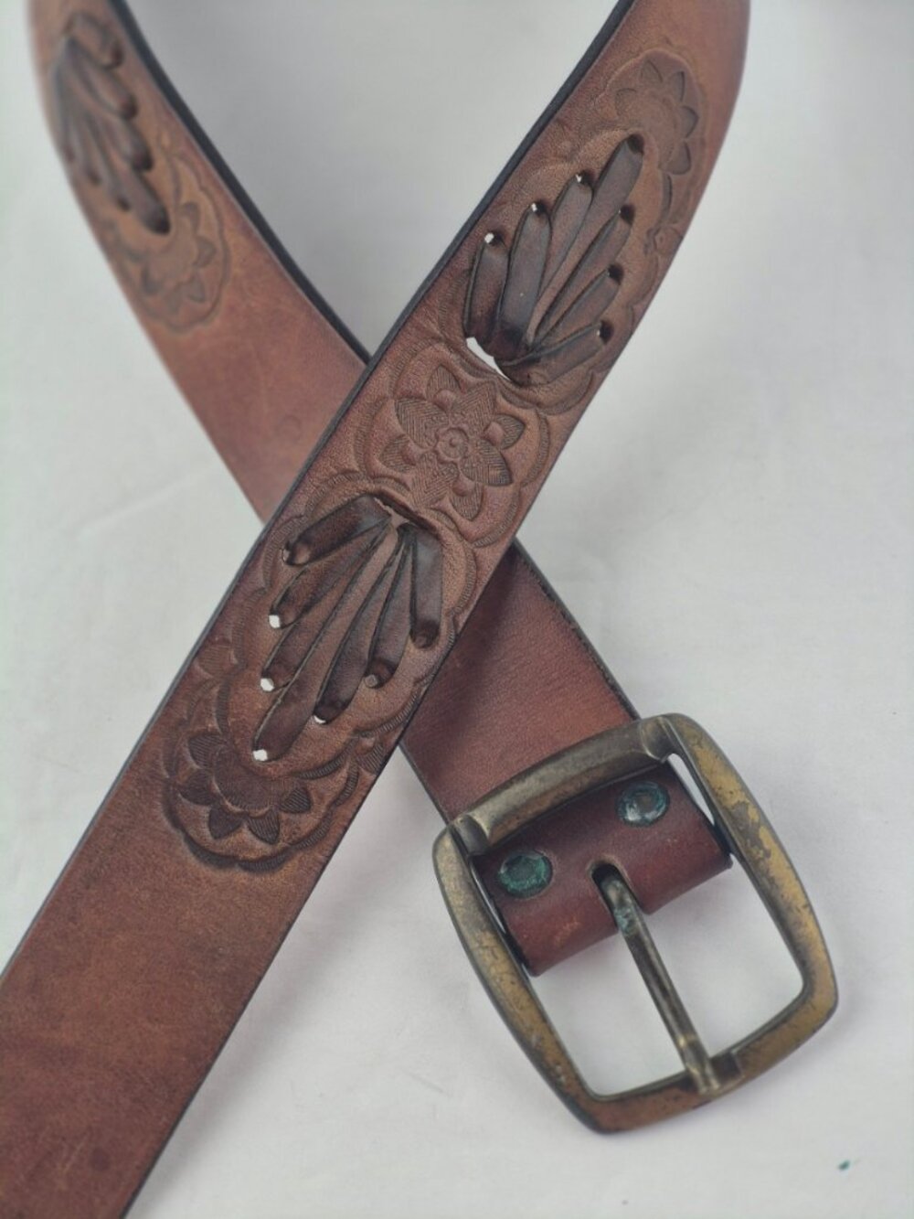 Vintage Leegin Leather Embossed Woven Detail Western Rugged Cowboy Rustic Rodeo